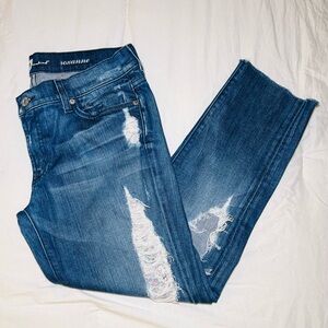 7 For All Mankind Roxanne Cropped Raw Hem Low Rise Jeans Distressed